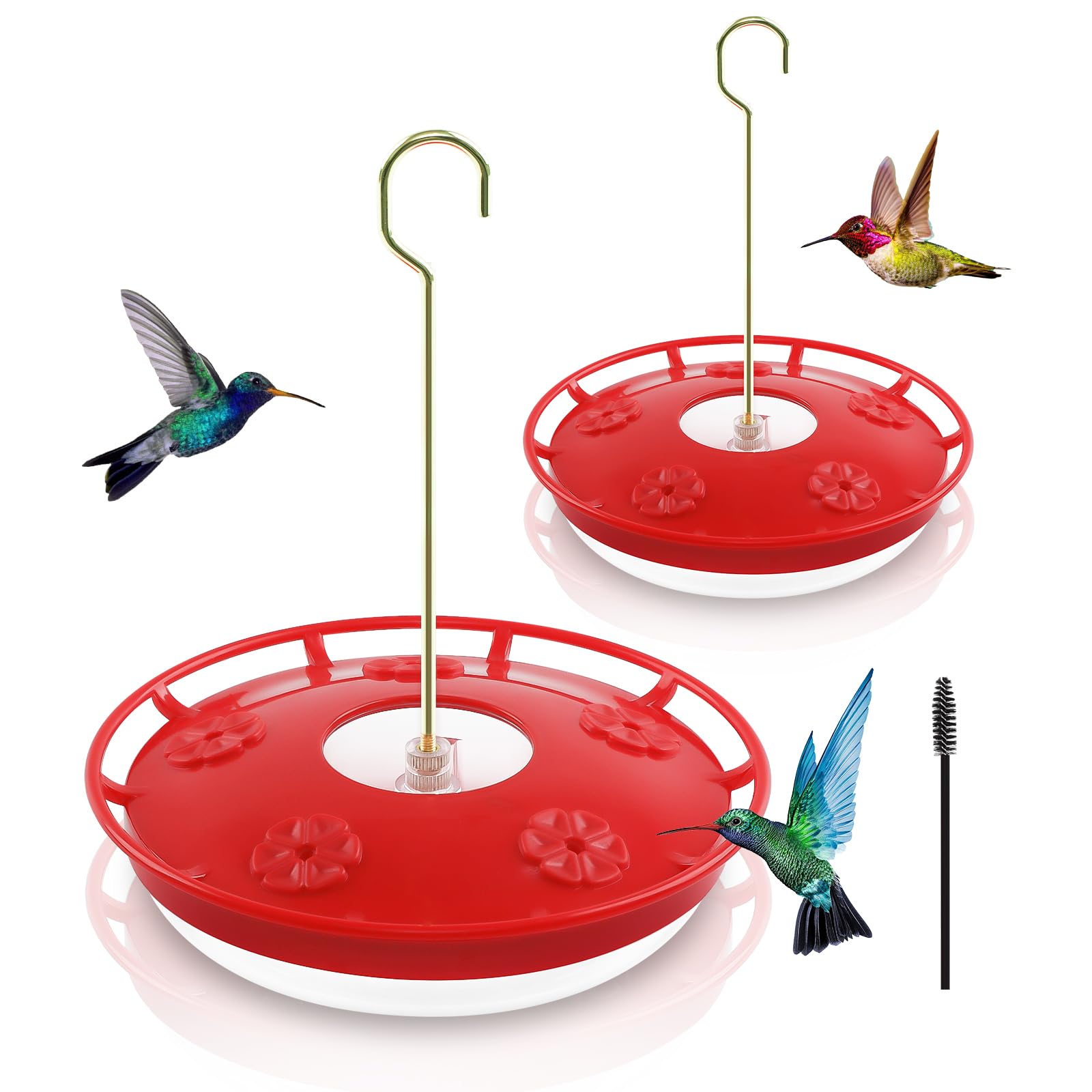 2 Pakke 16 OZ Hummingbird Feeders Udendørs 5 Feeder Ports Myre Bi-sikre lækagesikre rengøringsbørster Nektar Nem at rengøre Fyld Bird